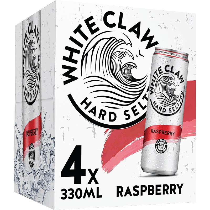 White Claw Hard Seltzer Raspberry 4 Pack (33cl Cans)
