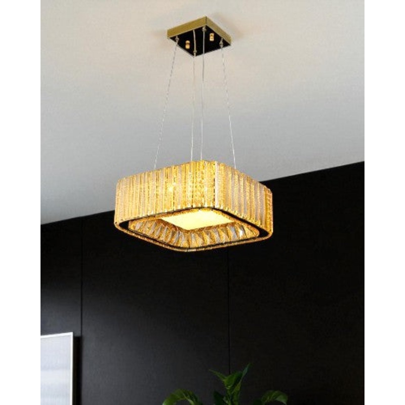 Golden Square Crystal Panel Chandelier
