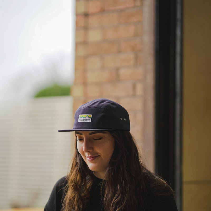 Track Branded Five-Panel Cap in Navy w/ White