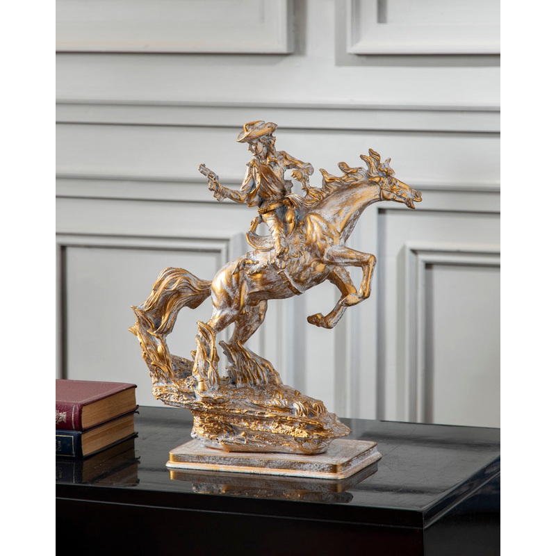 Artisan Cowboy Riding Horse Statue