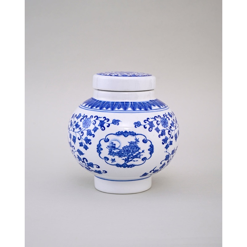 Blue Floral Porcelain Storage Jar with Lid
