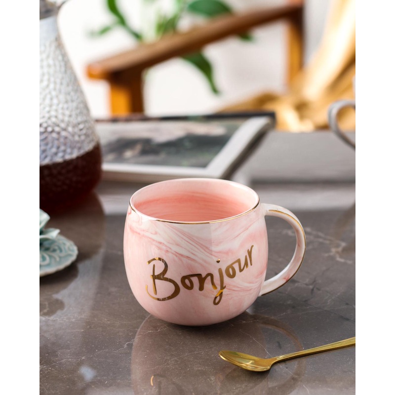 Bonjour Marbleised Mug – Pink