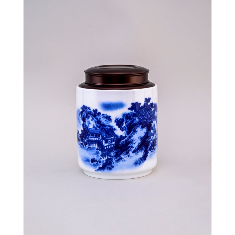 ‘By the River’ Blue & White Porcelain Storage Jar