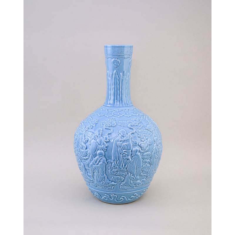 Celestial Blue Celadon Heritage Embossed Vase