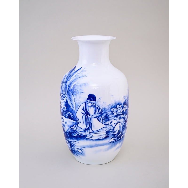 Elderly Wise Man Blue & White Bone China Vase