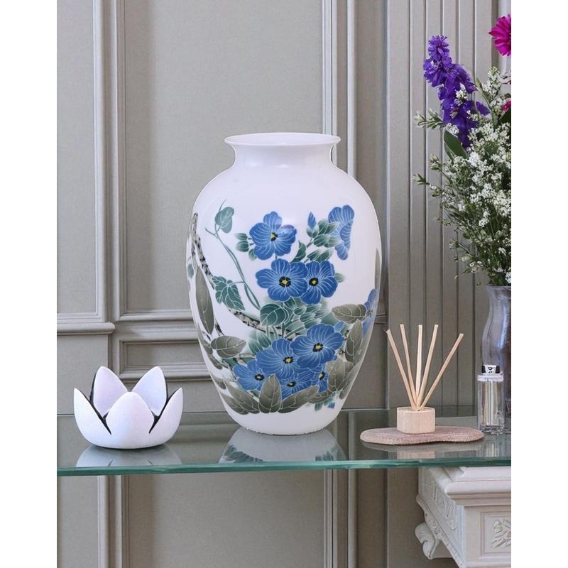Fencai Blue Blossom Bone China Vase