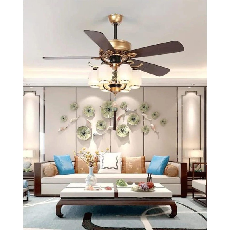 Glass Lamp Retractable Ceiling Fan + Chandelier Light (with Remote Control)