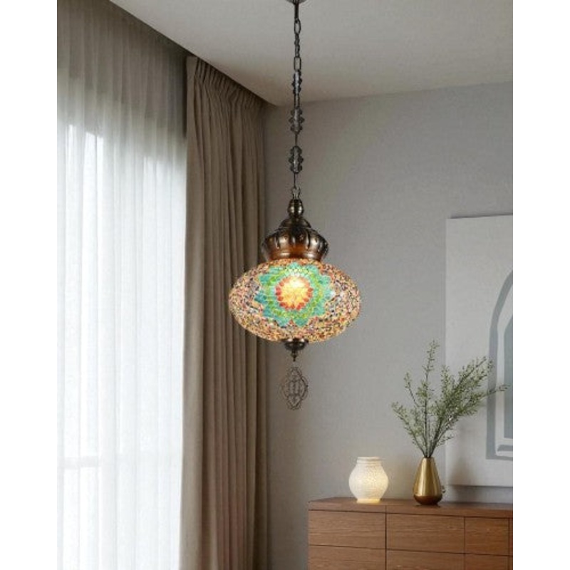 Mosaic Glow Turkish Pendant Light – Green