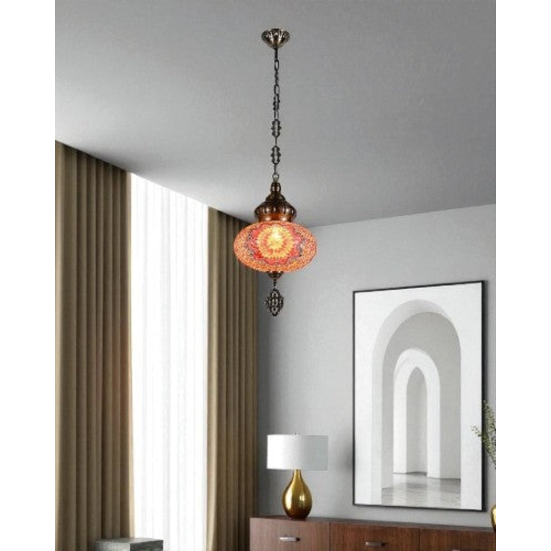 Mosaic Glow Turkish Pendant Light – Orange