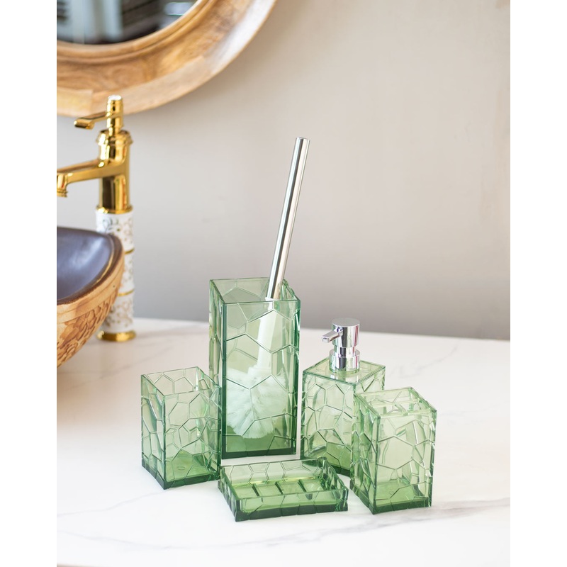 Pack of 5 Modern Glass Bathroom Accessories Set – Green