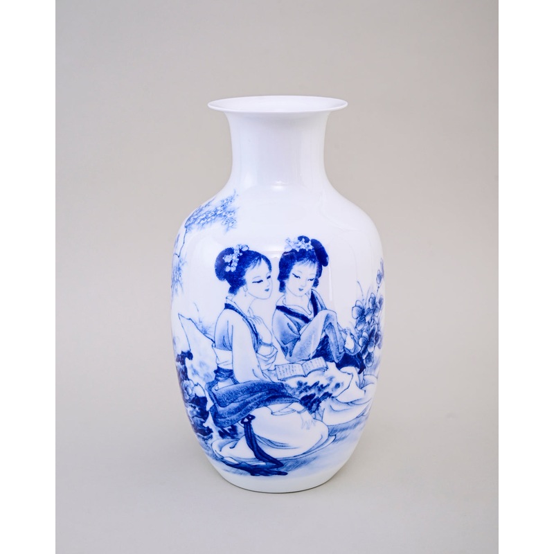 Qinghua Ci Elegant Maiden Bone China Vase