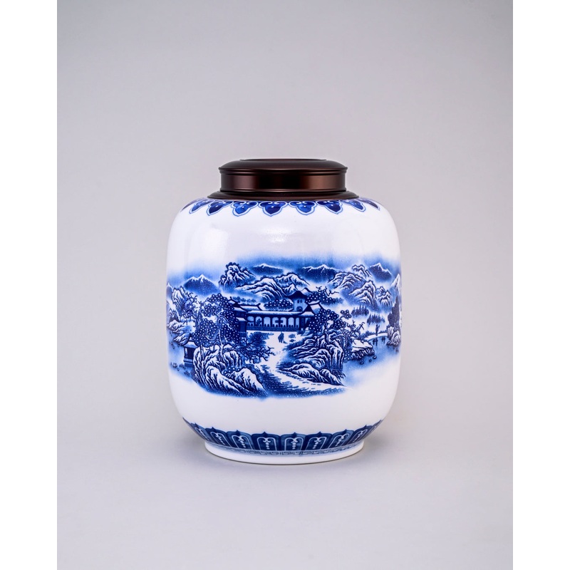 Serene Mountains Porcelain Storage Jar