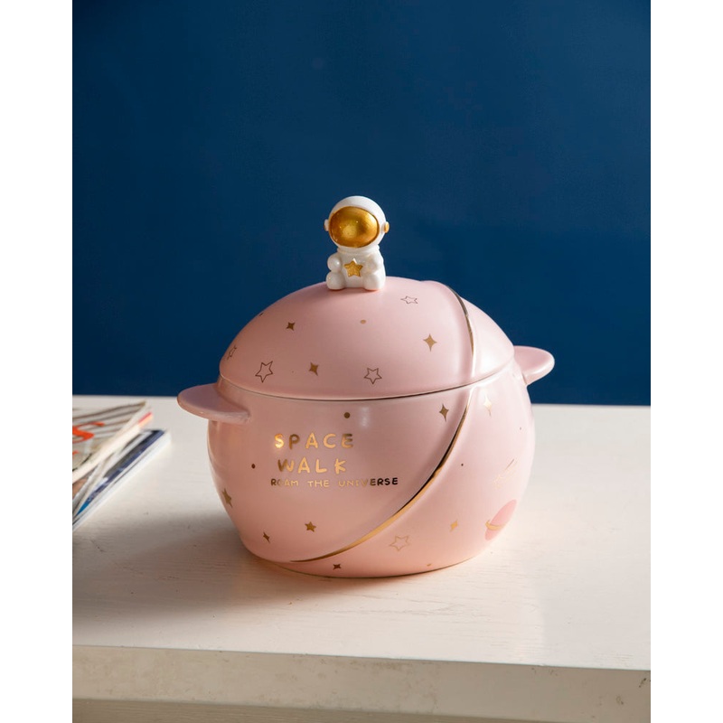 ‘Space Walk’ Serving Bowl with Lid – Pink