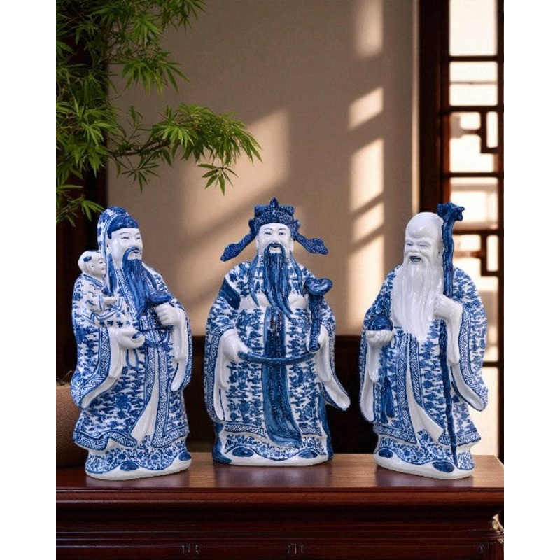 ‘The Three Star Gods’ Porcelain Sculptures Large – Set of 3