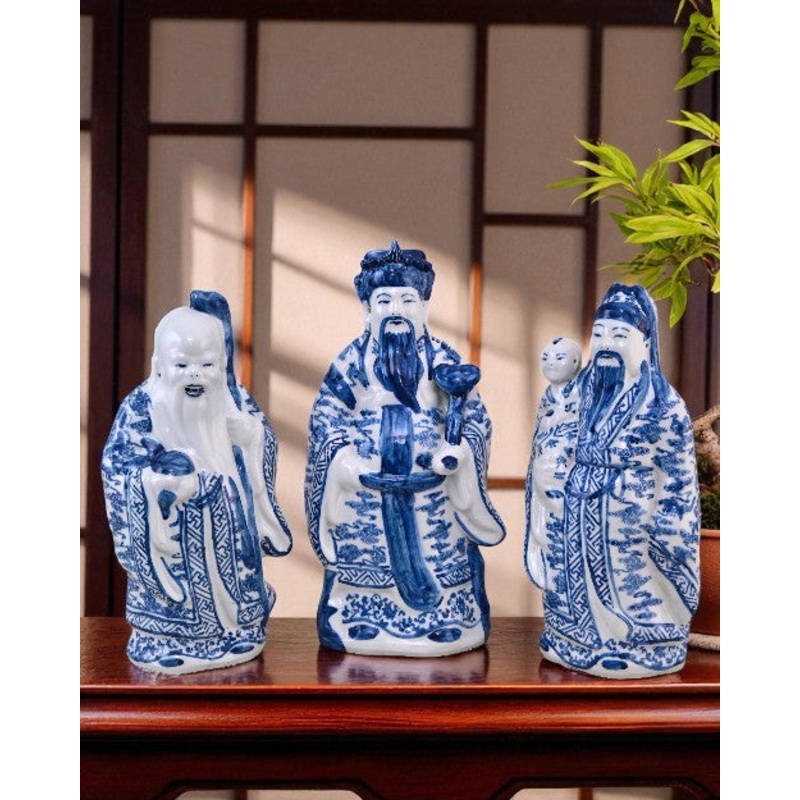 ‘The Three Star Gods’ Porcelain Sculptures Small – Set of 3
