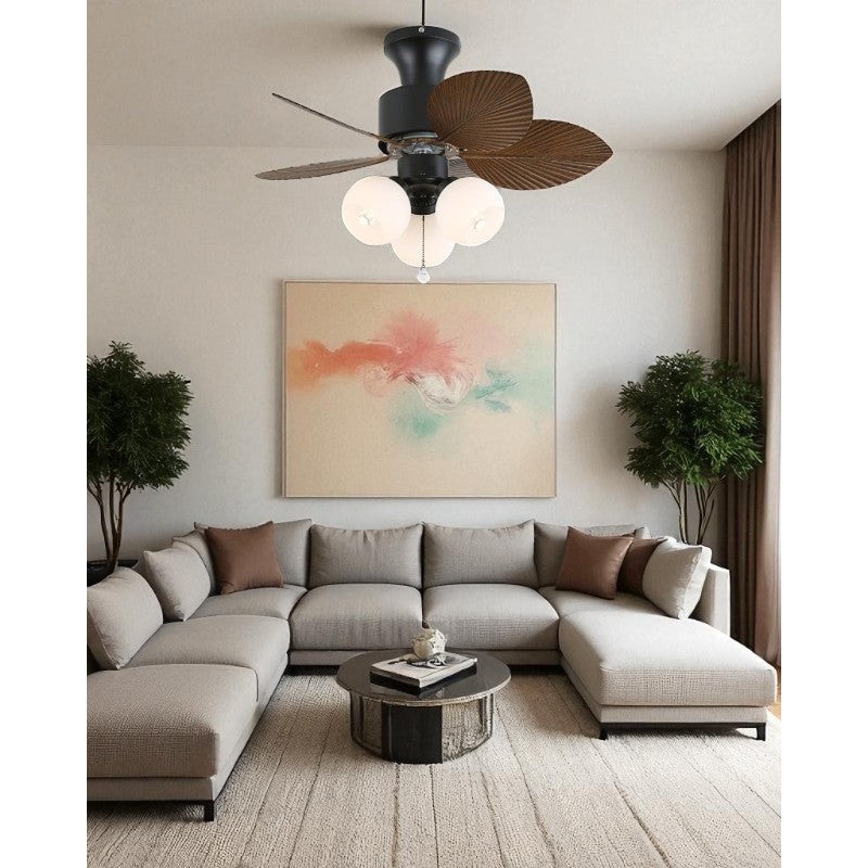 Tropical Palm Retractable Ceiling Fan + Chandelier Light (with Remote Control)