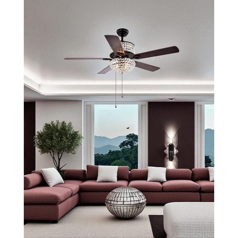 Vintage Crystal Retractable Ceiling Fan + Chandelier Light (with Remote Control)