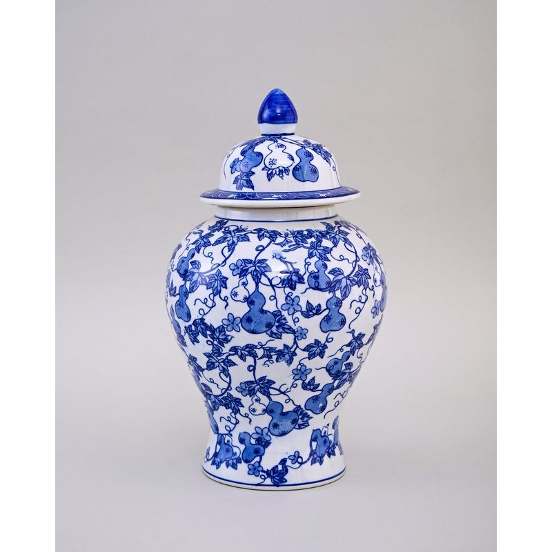 Blue and White Gourd Vine Temple Jar