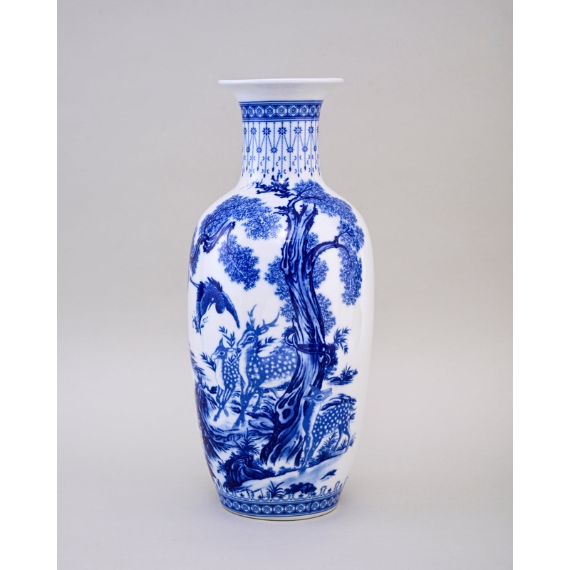 Blue & White Deer & Nature Bone China Vase