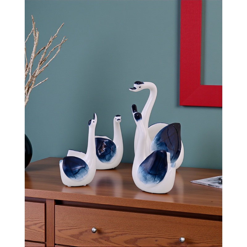 Blue & White Graceful Swan Figurines – Set Of 4