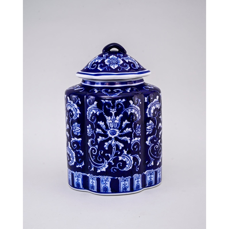Blue & White Handcrafted Ceramic Jar With Lid – Small