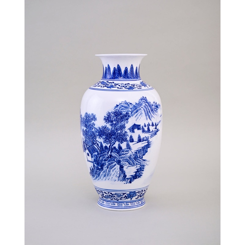 Blue & White Mountain Landscape Flower Vase