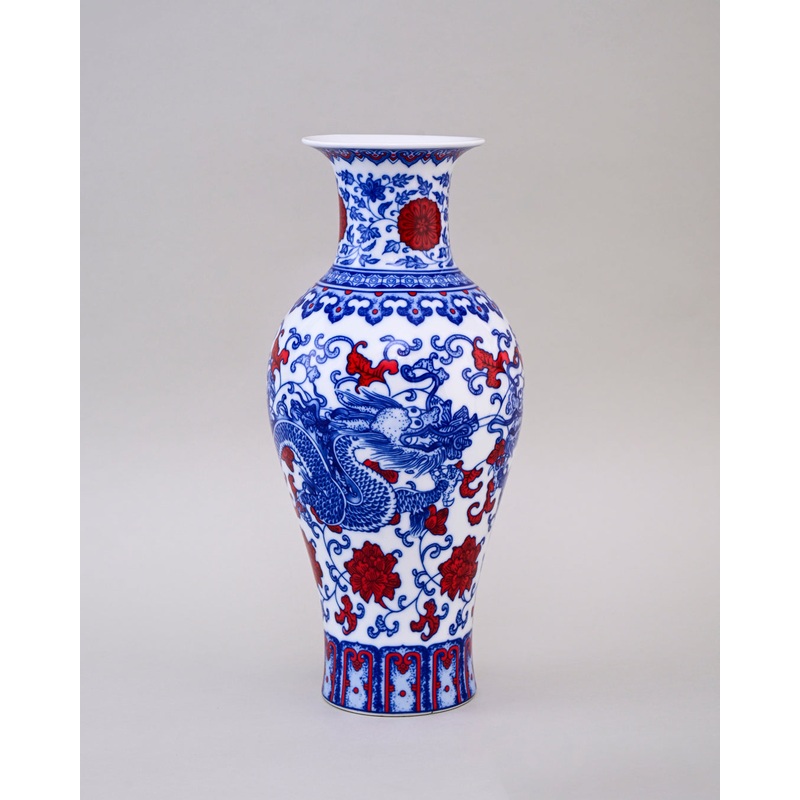 Dragon Motifs Blue & White Bone China Vase
