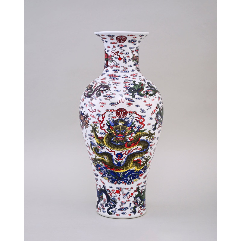 Dragon Motifs Symbolizing Ceramic Vase – White