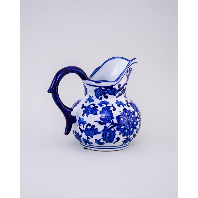 Dynasty Bloom Blue & White Ceramic Pitcher Vase