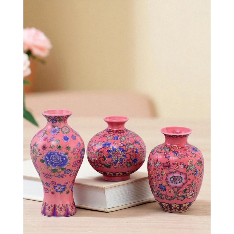 Famille Rose Blossom Vase – Set Of 3