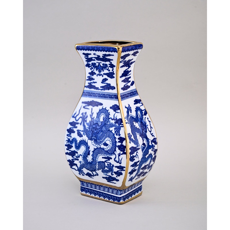 Flared Dragon Golden Trim Porcelain Vase