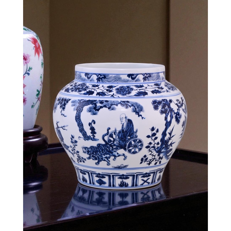 Horseman Scene Blue & White Porcelain Vase
