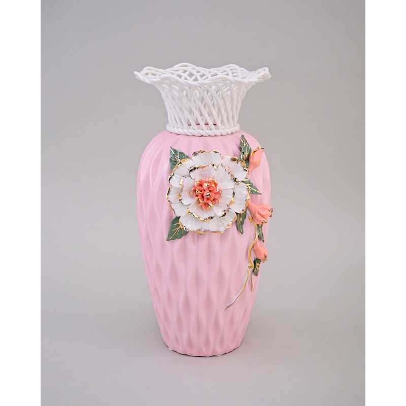Lattice Rim Porcelain Vase – Pink
