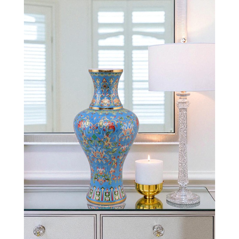 Majestic Enamel Cloisonne Flower Vase – Sky Blue
