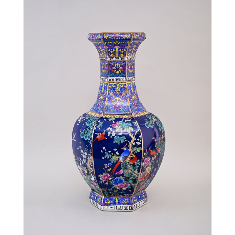 Midnight Bird Motifs Cloisonn Vase – Blue