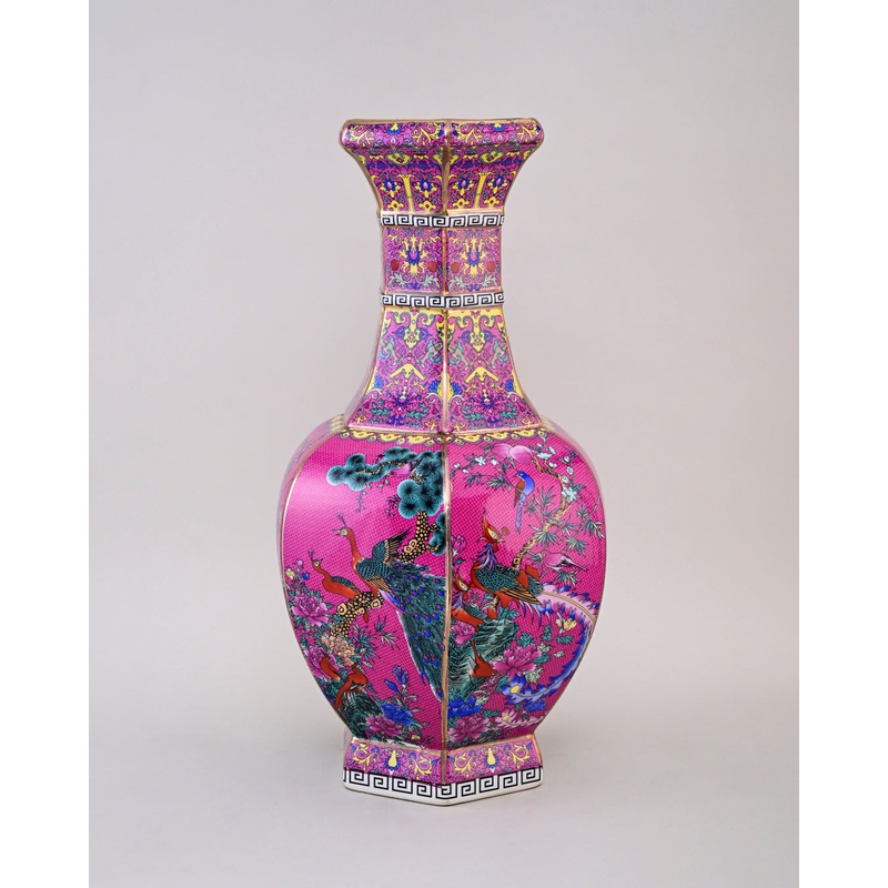 Midnight Bird Motifs Cloisonn Vase – Pink