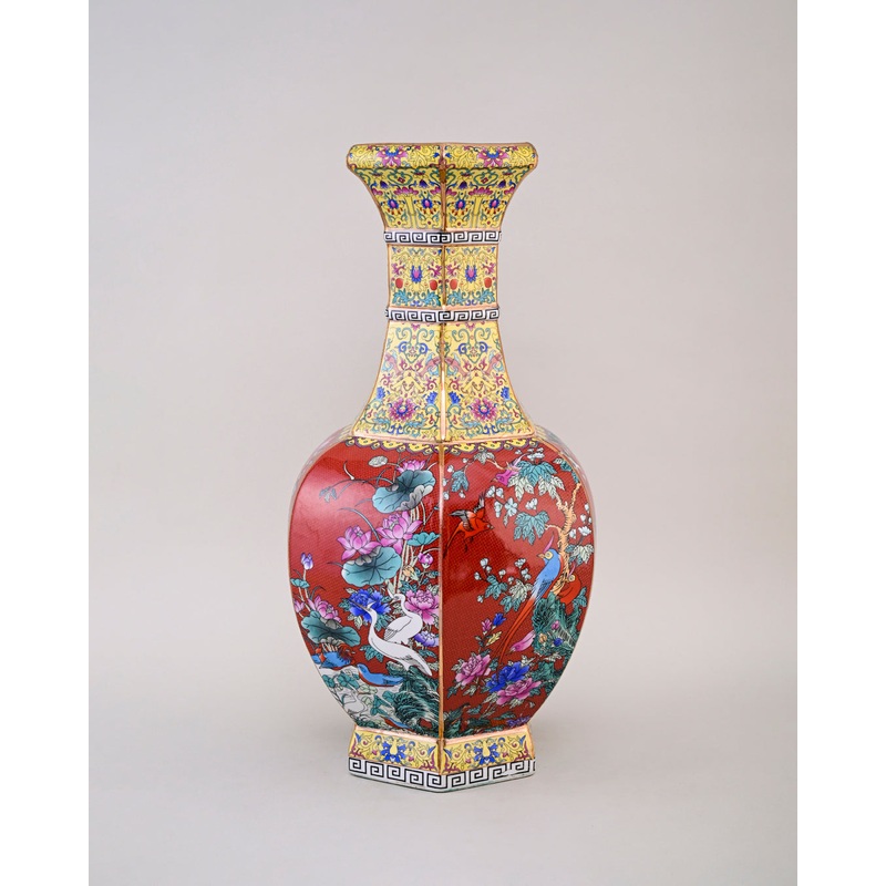 Midnight Bird Motifs Cloisonn Vase – Red