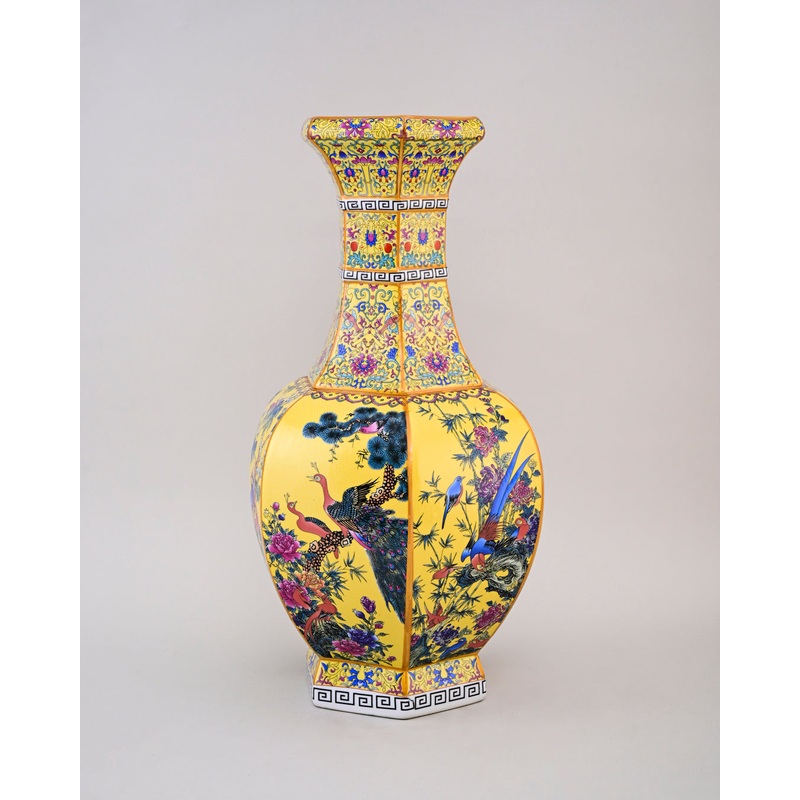 Midnight Bird Motifs Cloisonn Vase – Yellow