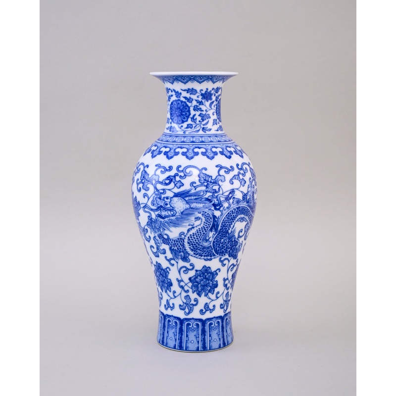 Ming Dragon Blue & White Bone China Vase
