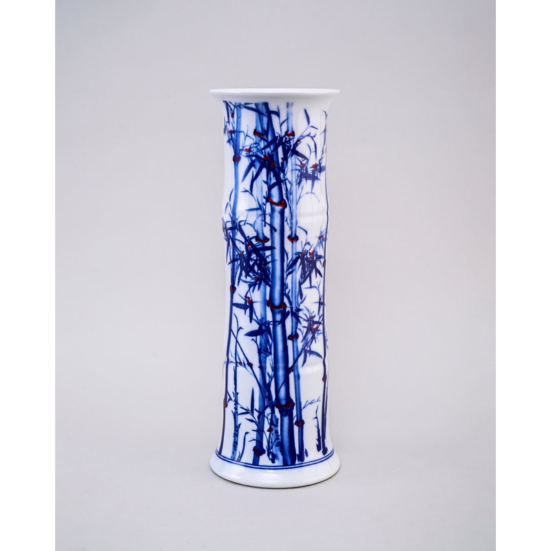 Oriental Blue & White Bamboo Cylindrical Vase