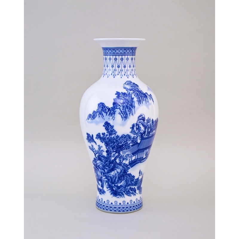 Oriental Mountain & Pavilion Bone China Vase