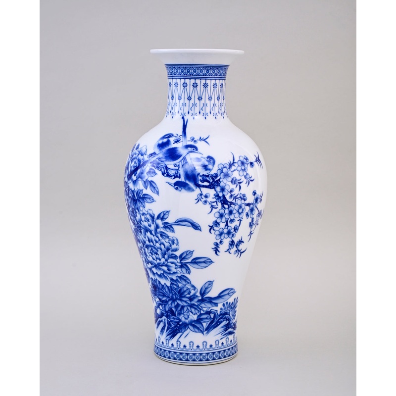 Royal Blue & White Floral Bone China Vase