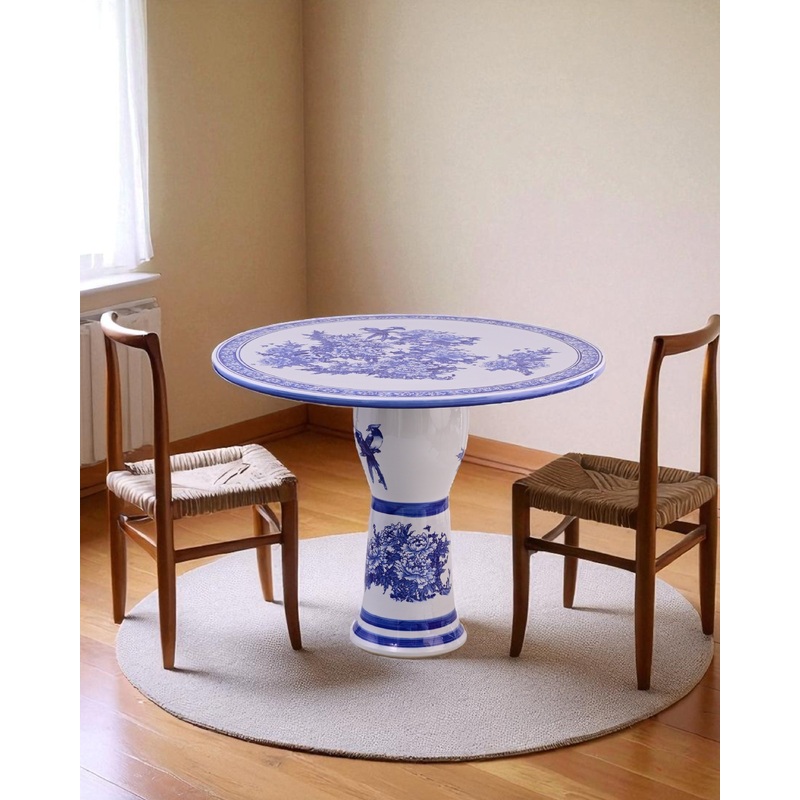 Royal  Blue & White Floral Porcelain Center Table