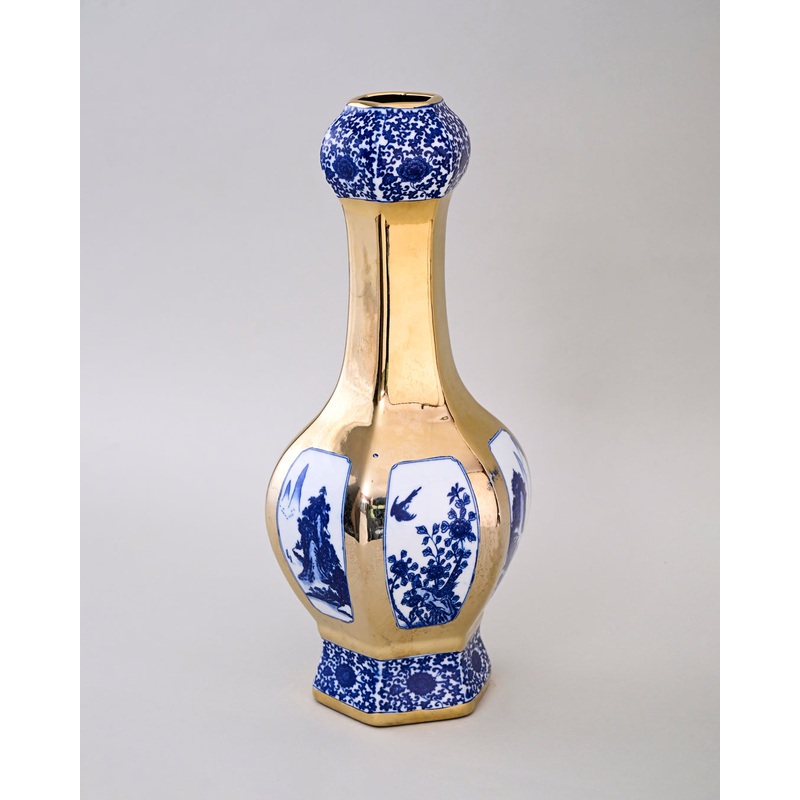 Swallowtail Long Neck Golden Trim Porcelain Vase