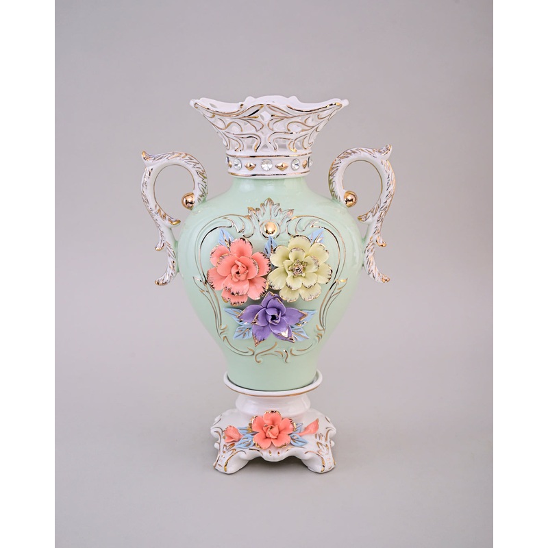 Vintage Floral Porcelain Vase with Handles – Sky Blue