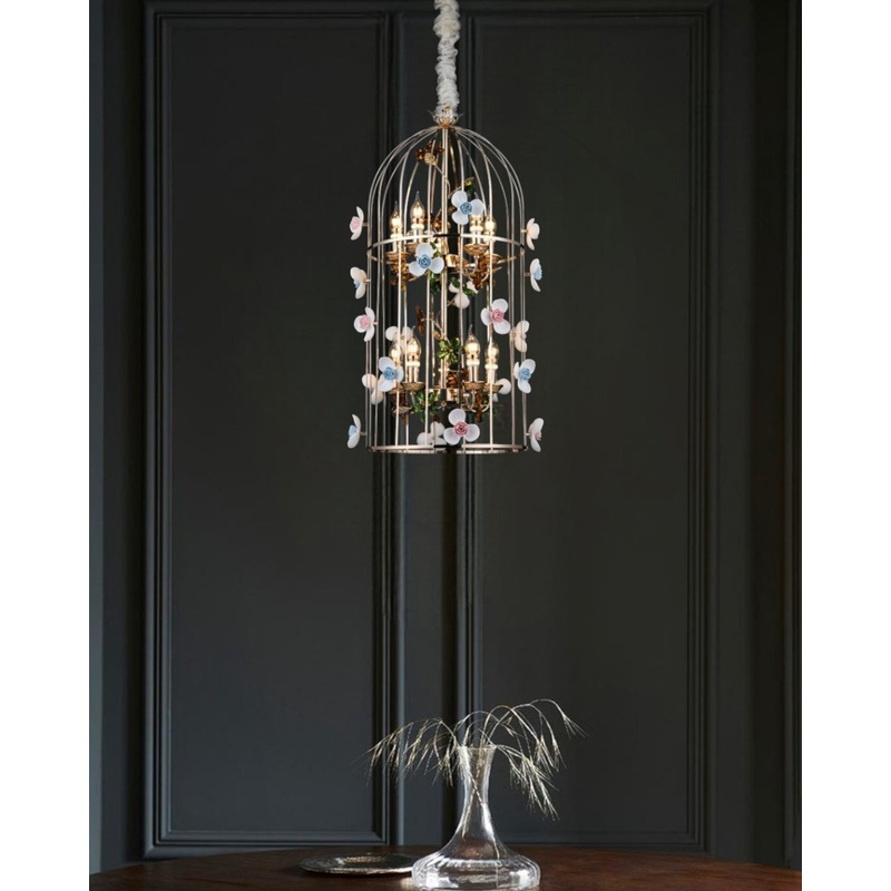 Birdcage Floral Pendant Light – 10 Bulbs