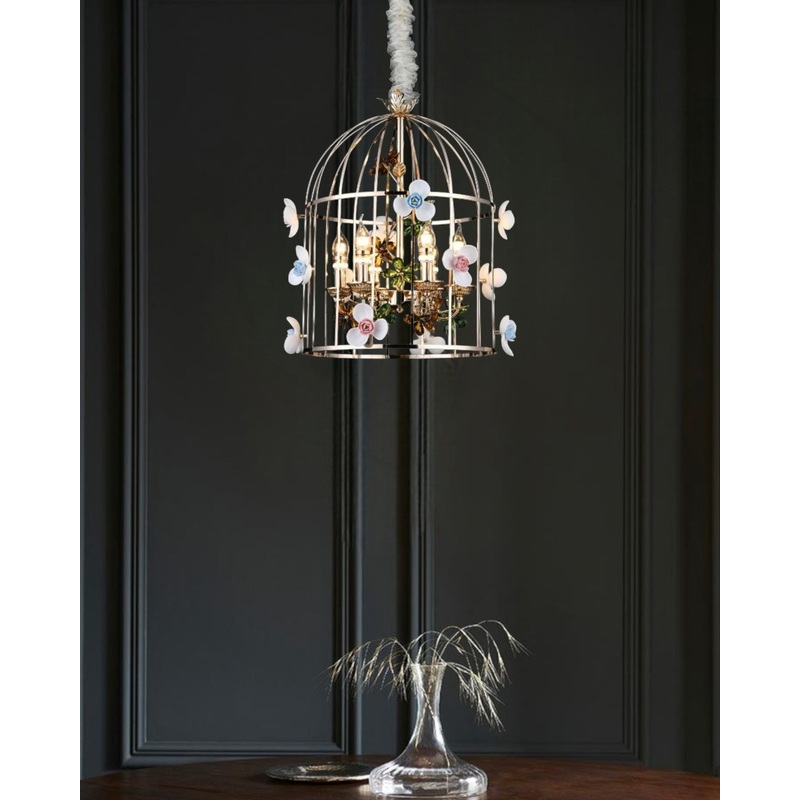 Birdcage Floral Pendant Light – 6 Bulbs