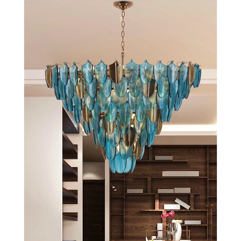 Blue Crystal Leaf Chandelier – 800MM