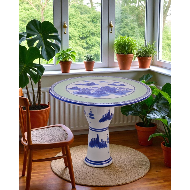 Blue Willow Landscape Porcelain Center Table