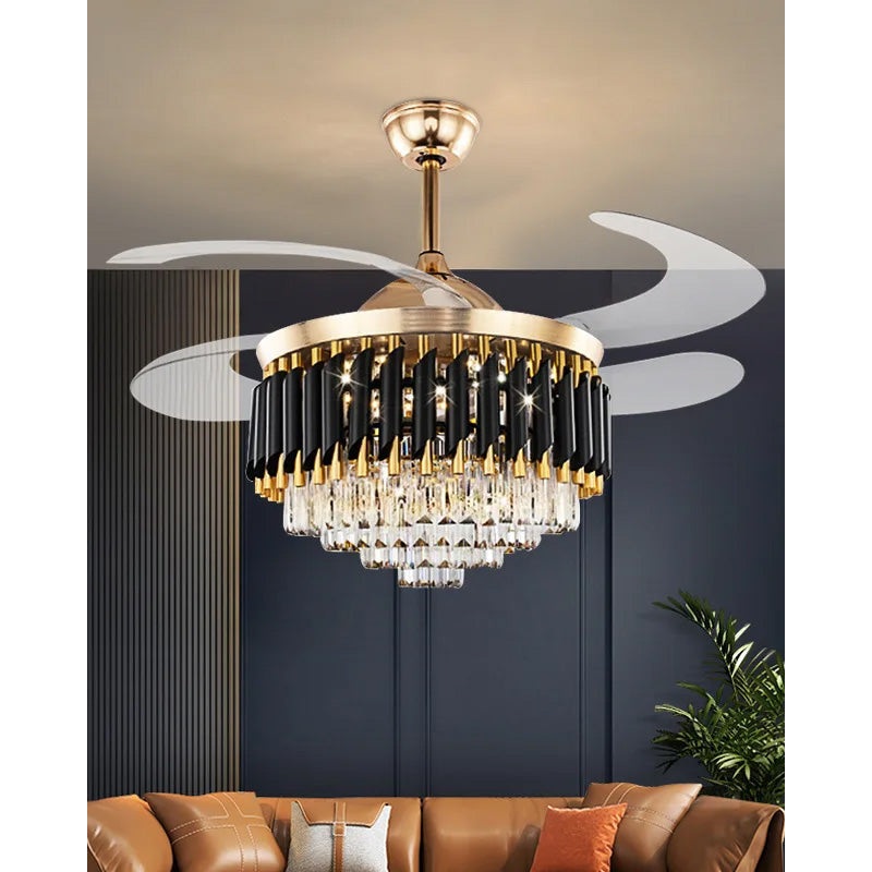Diamante Retractable Ceiling Fan + Chandelier Light (with Remote Control)